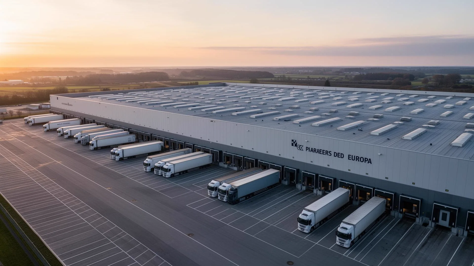 Vue aérienne d'un entrepôt logistique avec des camions à quai